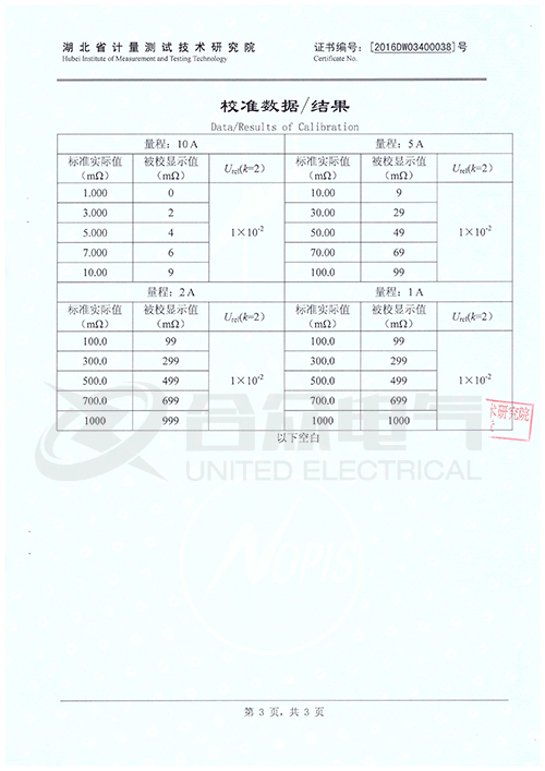 接地引下線(xiàn)導(dǎo)通電阻測(cè)試儀證書(shū)