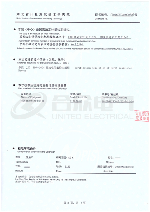 地網(wǎng)接地電阻測(cè)試儀證書